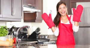 Happy baking cooking woman