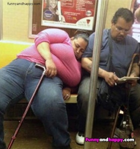 Fat woman in subway, Fat Frau in U-Bahn, Grosse femme dans le métro, Tlustá ¸ena v metru
